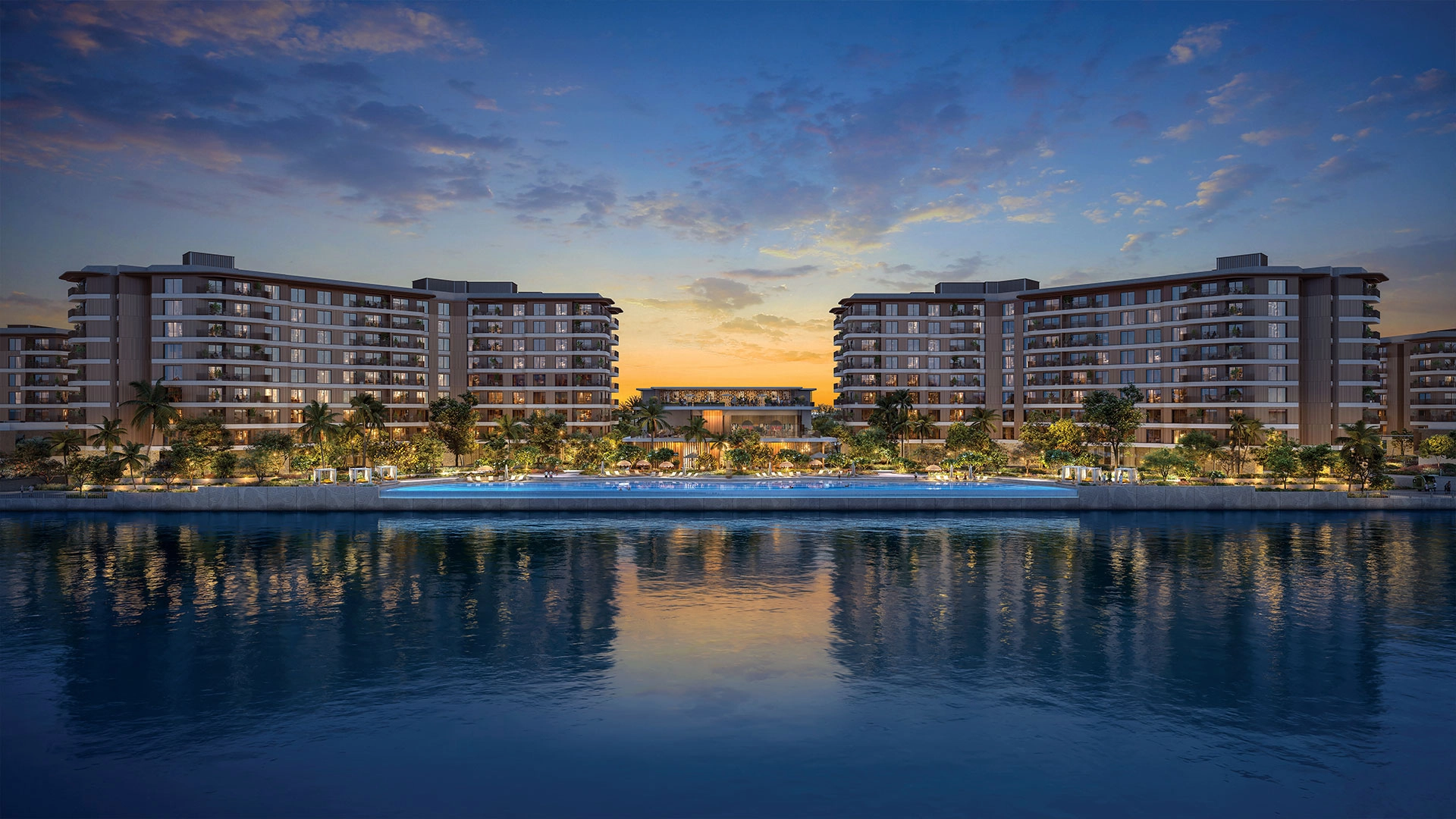 Gardenia Bay residences with private balconies and park views